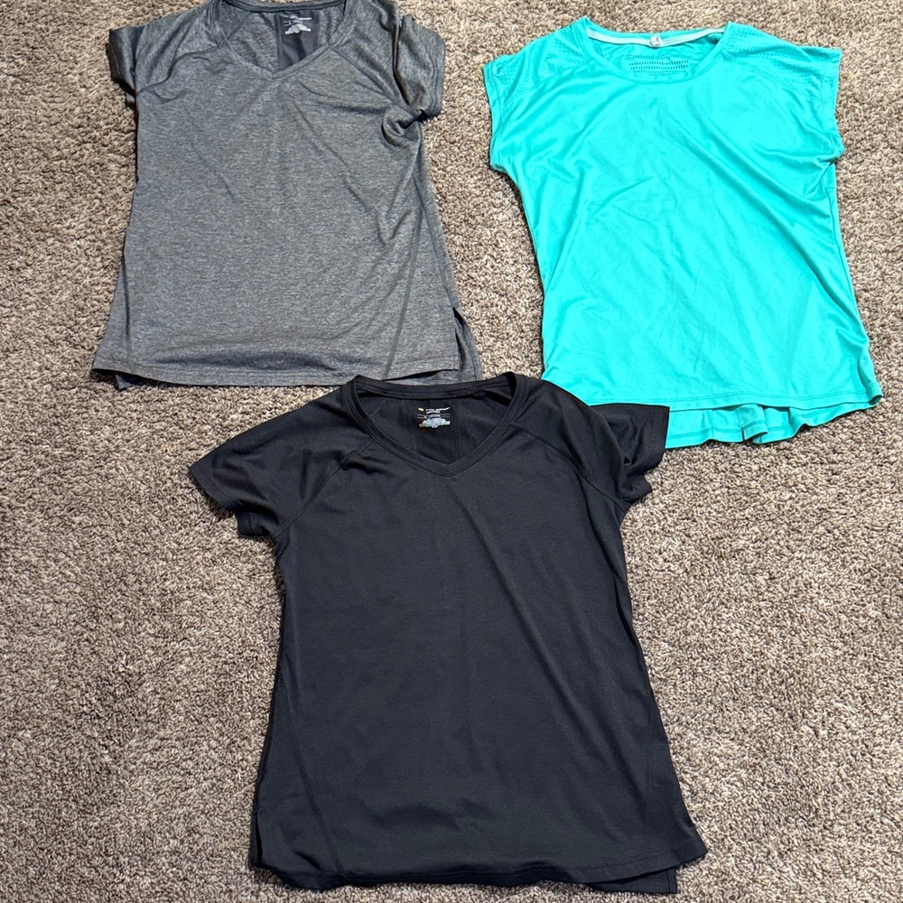Tek Gear V-Neck T-Shirts in Black and Gray, Champion bright green shirt